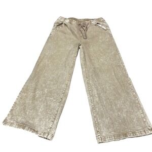 PrettyLittleThing Acid Wash Wide Leg Pants Tan Drawstring Waist Womens Size 6